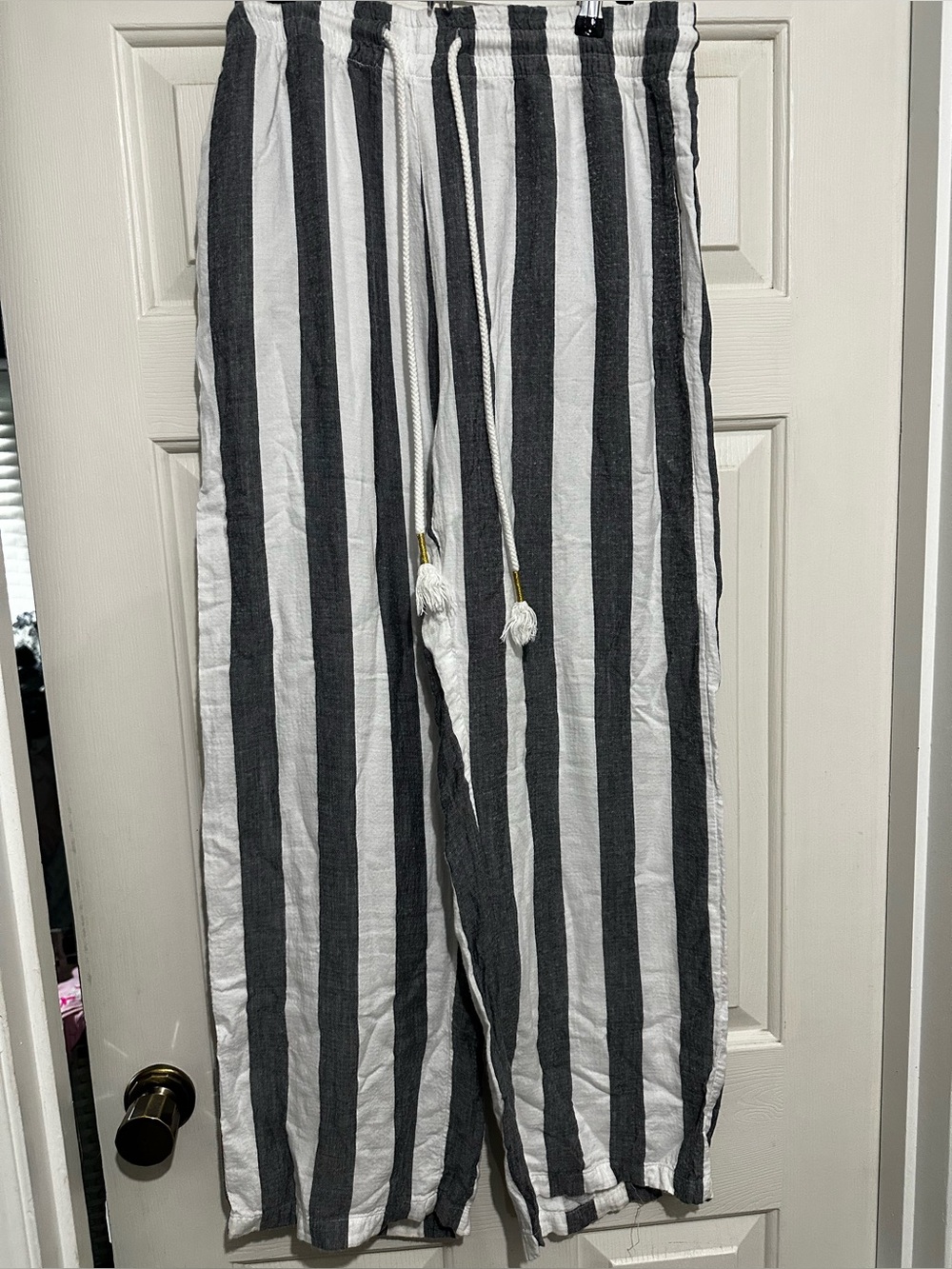 French Laundry Striped Linen-Blend Wide Leg Pants - Black & White